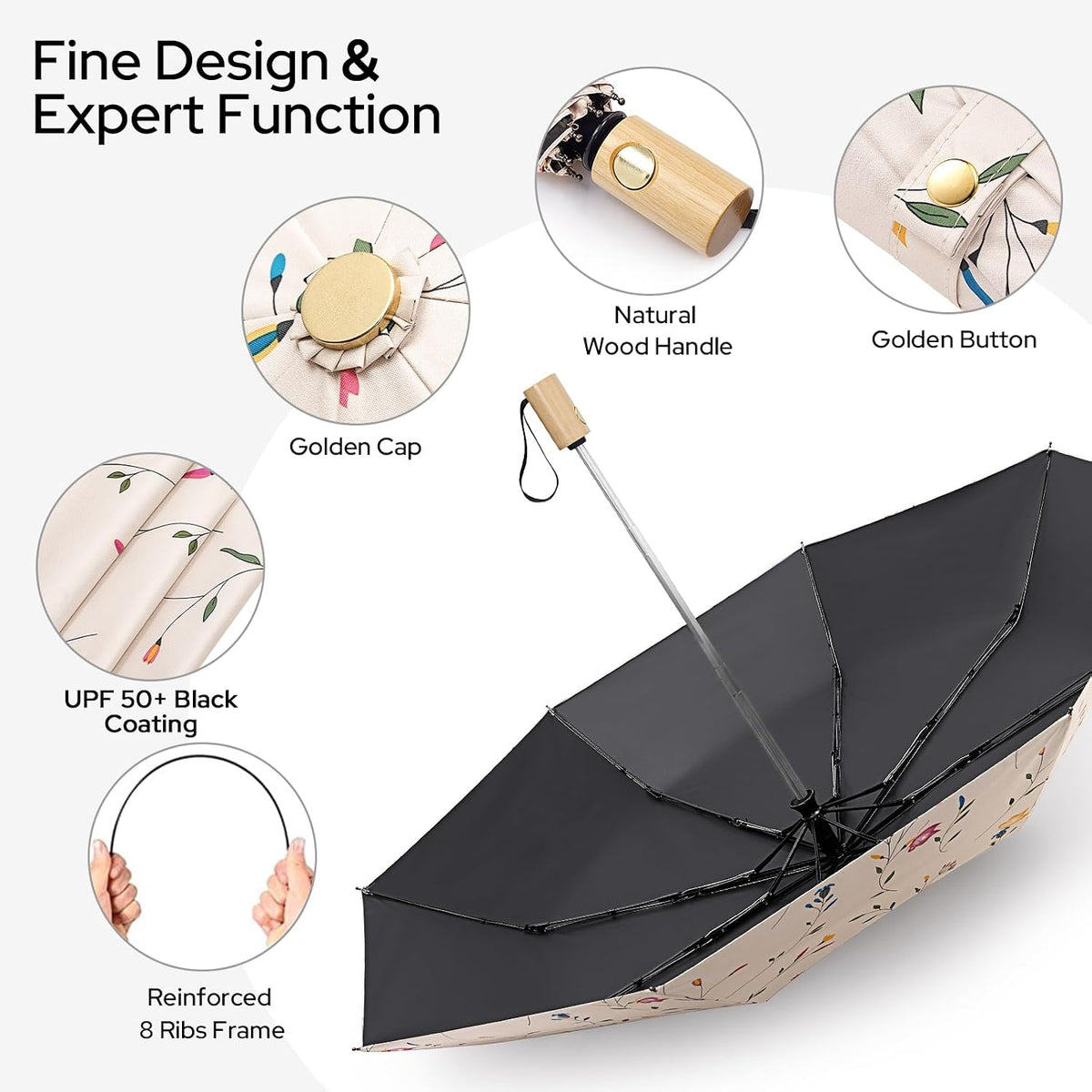 G4Free UPF 50+ UV Protection Travel Sun Umbrella 42 Inch SPF Umbrellas