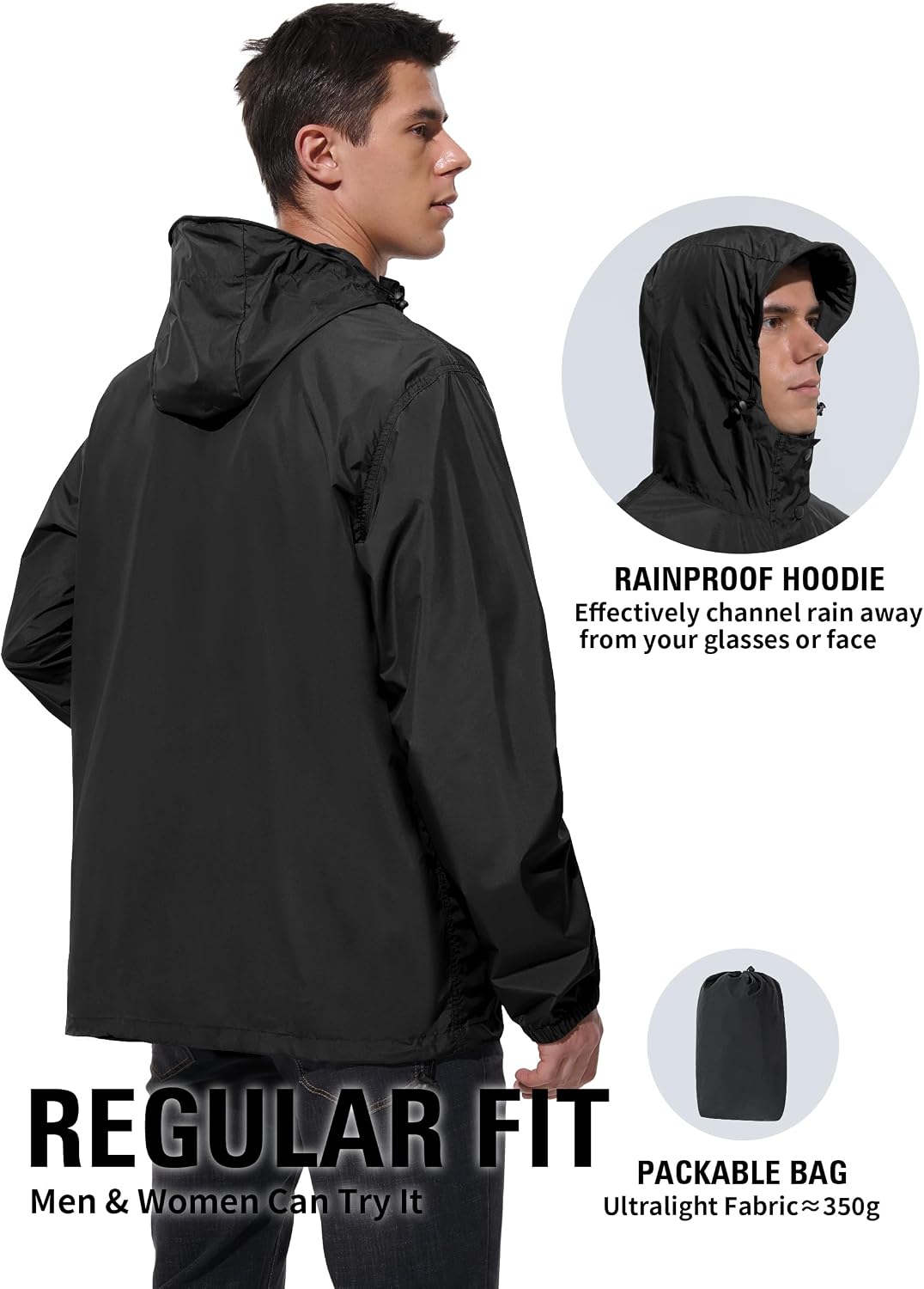 UIQUR Mens Lightweight Packable Waterproof Rain Jacket Windbreaker