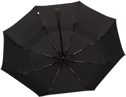 Amazon Basics Round Travel Umbrella with Auto Open/Close Button, Wind-Proof Compact Design, Wind Vent, Strong Alloy Steel Frame, Soft-Grip Handle, Storage Sleeve, 11" When Closed, Black