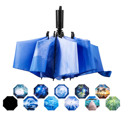 LANBRELLA Compact Reverse Folding Umbrella Auto Windproof Travel Umbrella