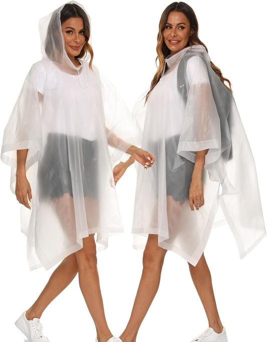 2 Pack Rain Ponchos for Adults Reusable - Raincoats Survival Emergency Heavy Duty Rain Coat with Drawstring Hood