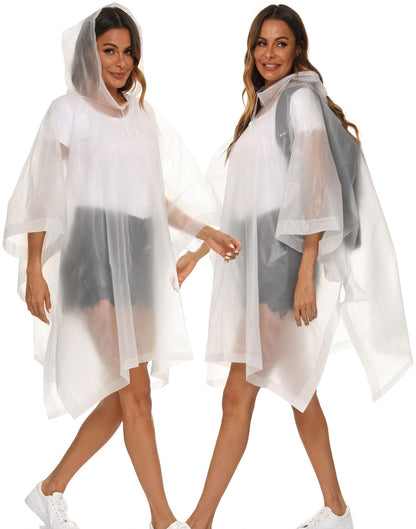 2 Pack Rain Ponchos for Adults Reusable - Raincoats Survival Emergency Heavy Duty Rain Coat with Drawstring Hood