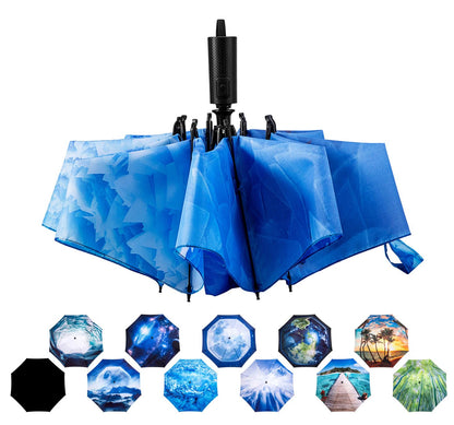 LANBRELLA Compact Reverse Folding Umbrella Auto Windproof Travel Umbrella