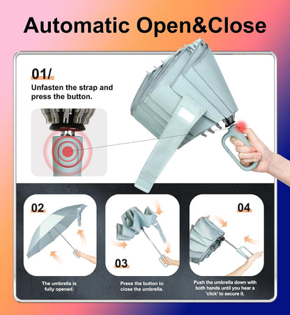 QWB Inverted Umbrella With Auto Open Close Windproof Compact Travel