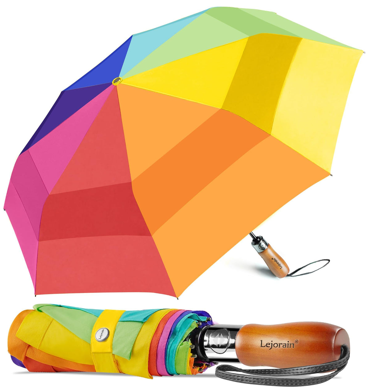 Windproof Golf Umbrella Large 54 Inch Folding Auto Open Close Wood Handle