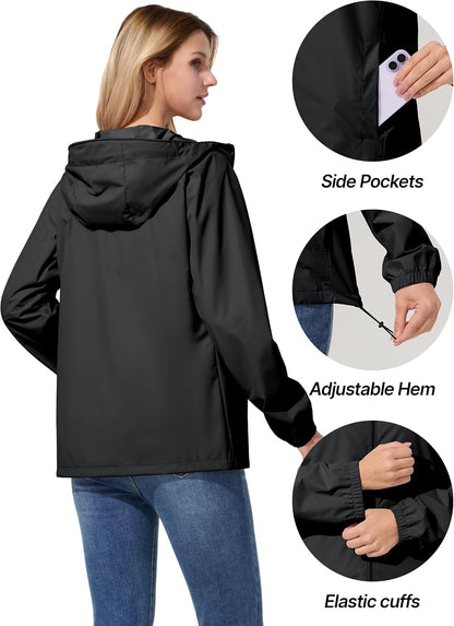 UIQUR Womens Raincoat Waterproof Lightweight Packable Rain Jacket