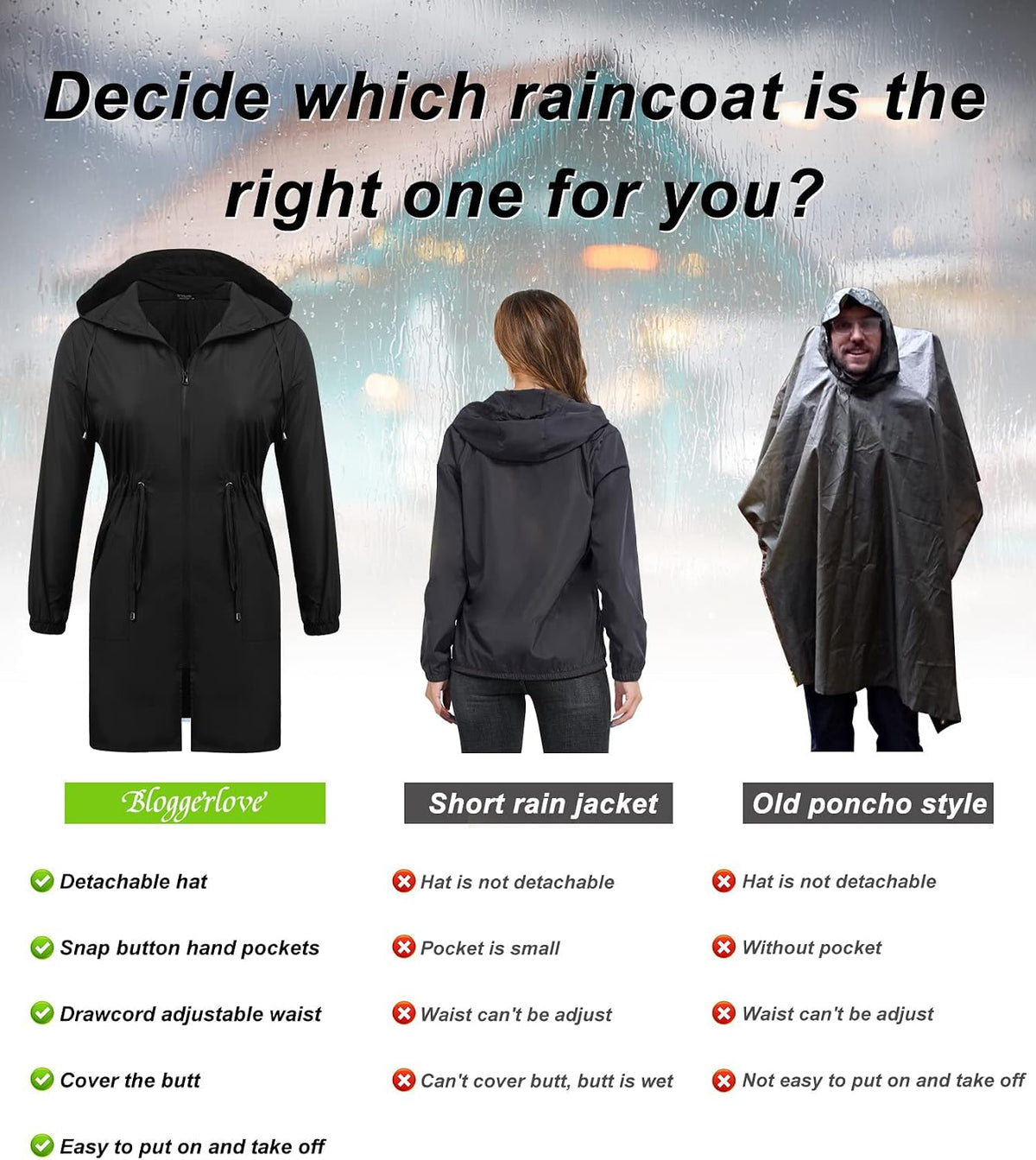 IN'VOLAND Women's Rain Jacket Plus Size Long Raincoat Waterproof Jackets