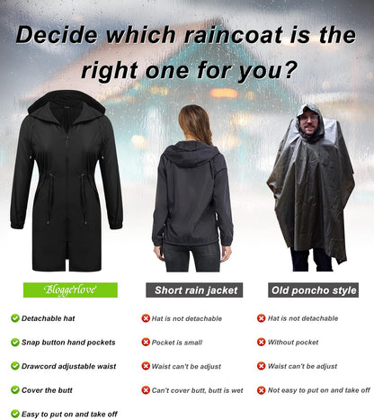 IN'VOLAND Women's Rain Jacket Plus Size Long Raincoat Waterproof Jackets