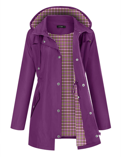LOMON Women Waterproof Outdoor Hiking Raincoat Women Lined Rain Jacket Lightweight Hooded Jackets Trench Coats