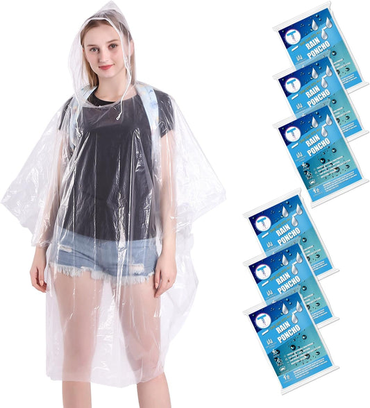 TUNCHMO Disposable Rain Ponchos for Adults & kids 6 Pack Extra Thick
