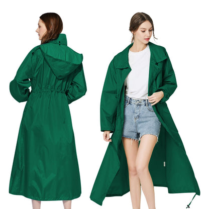 LAMA Womens Long Raincoats Rain Jacket Waterproof Packable Hooded Windbreaker Lightweight Adjustable Waist for Outdoor