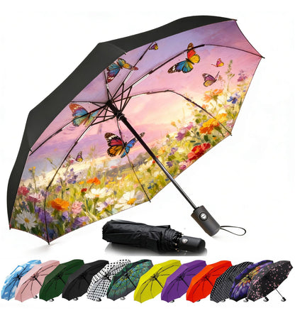SIEPASA Windproof Travel Umbrella - Automatic Compact Folding Umbrella for Rain, Small Portable Windproof Umbrellas for Men Women and Teenagers (Navy Blue)