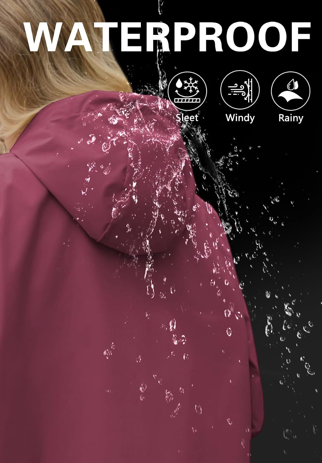 Zando Long Packable Rain Jacket Women Waterproof Raincoat with Hood