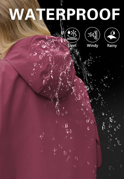 Zando Long Packable Rain Jacket Women Waterproof Raincoat with Hood