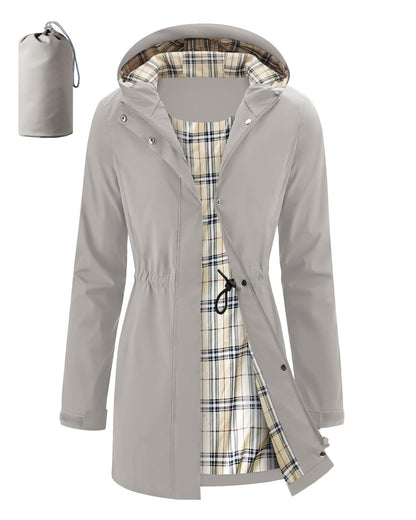iCreek Women's Long Rain Jacket Waterproof Packable Hooded Windbreaker