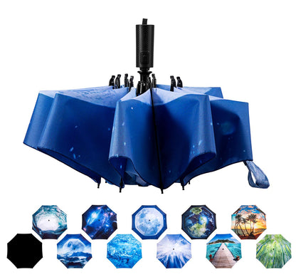 LANBRELLA Compact Reverse Folding Umbrella Auto Windproof Travel Umbrella