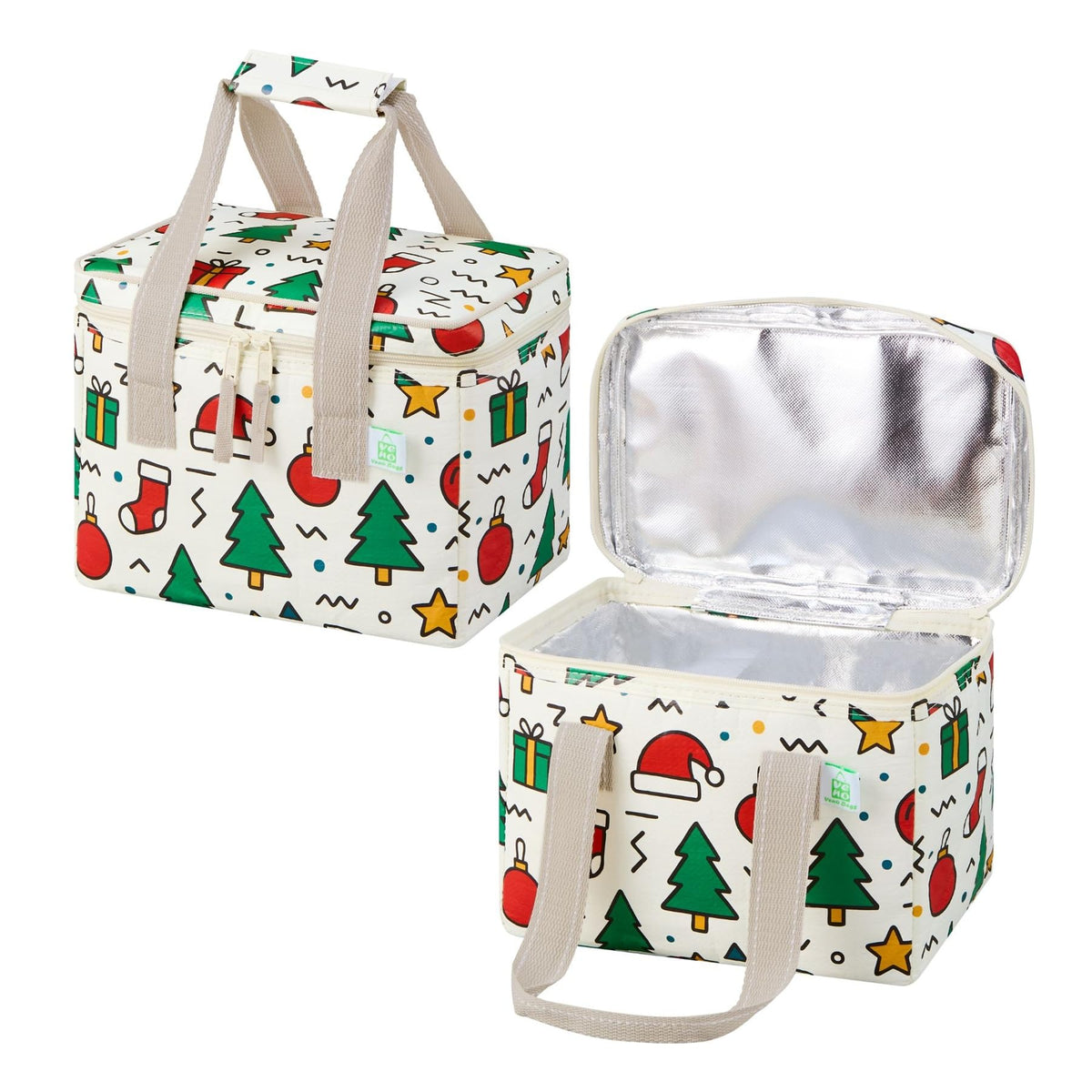 VENO 2 Pack Insulated Grocery Bags, Collapsible Cooler, Hard Bottom, Gray