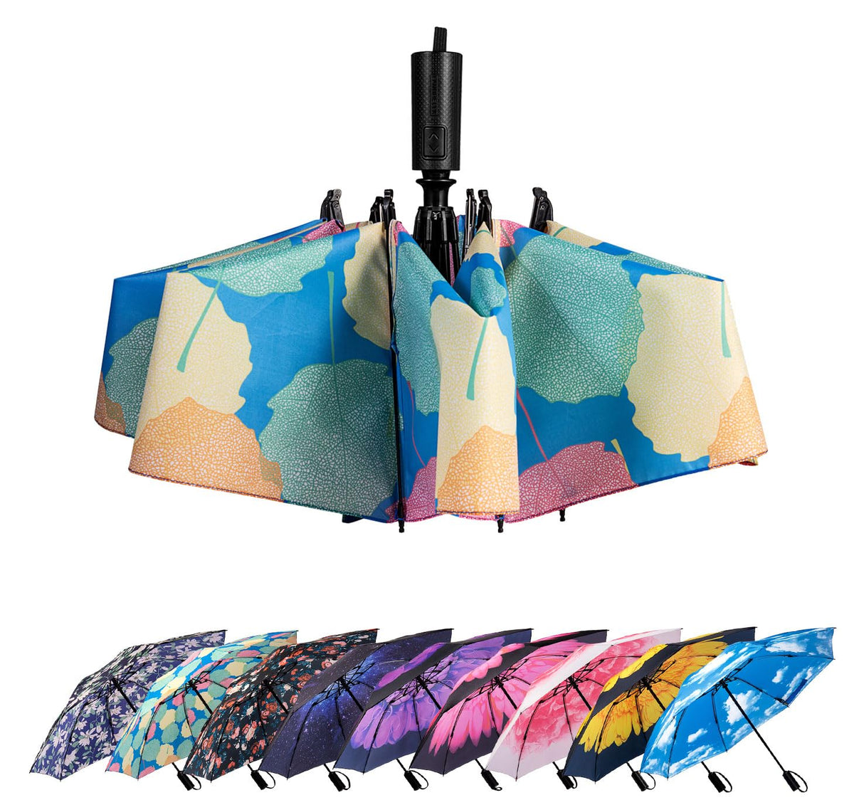 LANBRELLA Compact Reverse Folding Umbrella Auto Windproof Travel Umbrella