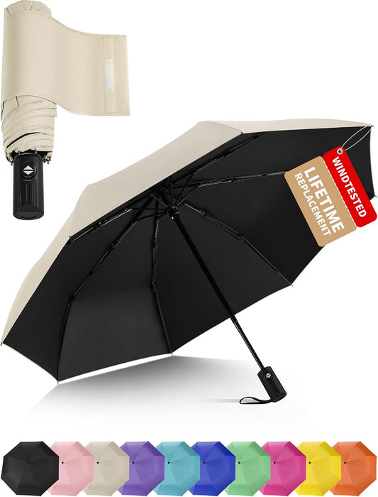 Yoobure Compact Travel Umbrella - Windproof Umbrellas for Rain, Small Portable UV Umbrella for Sun Protection, Folding Automatic Umbrellas in Lightweight for Car, Backpack, Walking, Kids, Women