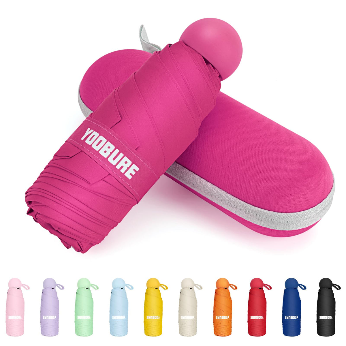 Yoobure Travel Umbrella Portable Compact Umbrellas, Pocket Mini for Purse, Umbrellas for UV Sun & Rain Small for Backpack, Umbrella with Case Folding for Kids Women