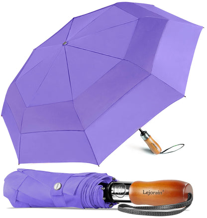 Windproof Golf Umbrella Large 54 Inch Folding Auto Open Close Wood Handle
