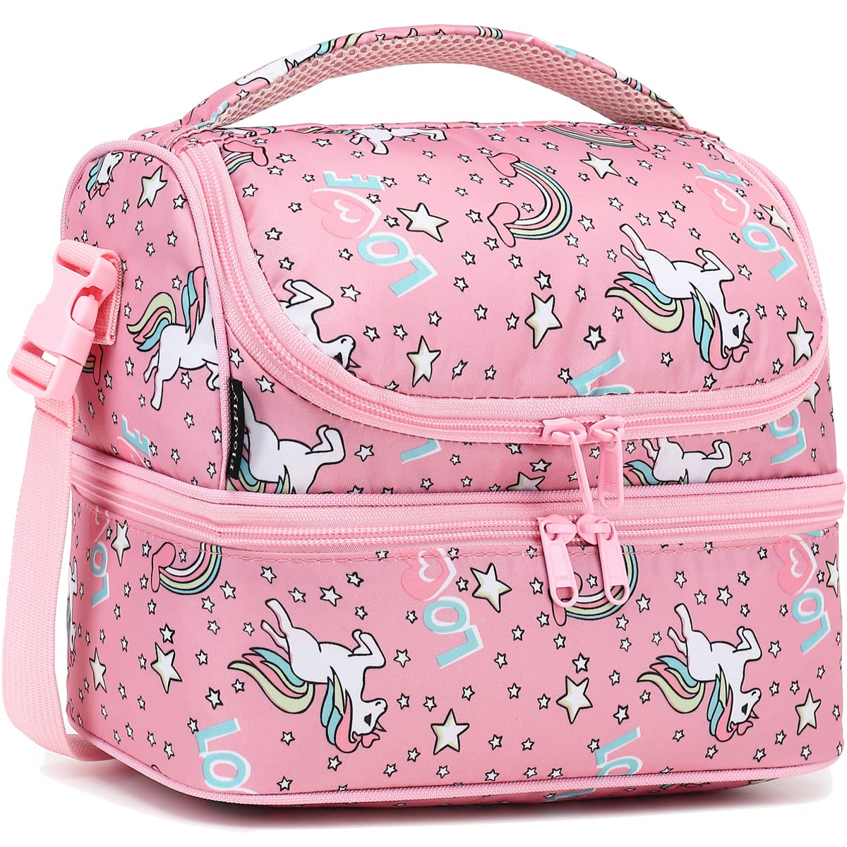 FlowFly Double Decker Cooler Insulated Lunch Bag Large Tote for Boys, Girls, Men, Women, With Adjustable Strap,Black