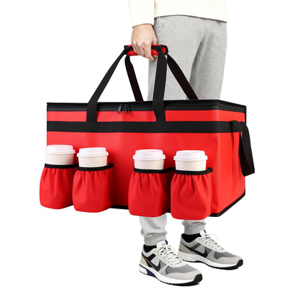 Insulated Food Delivery Bag with 4 Cup Holders, XXX-Large, Red