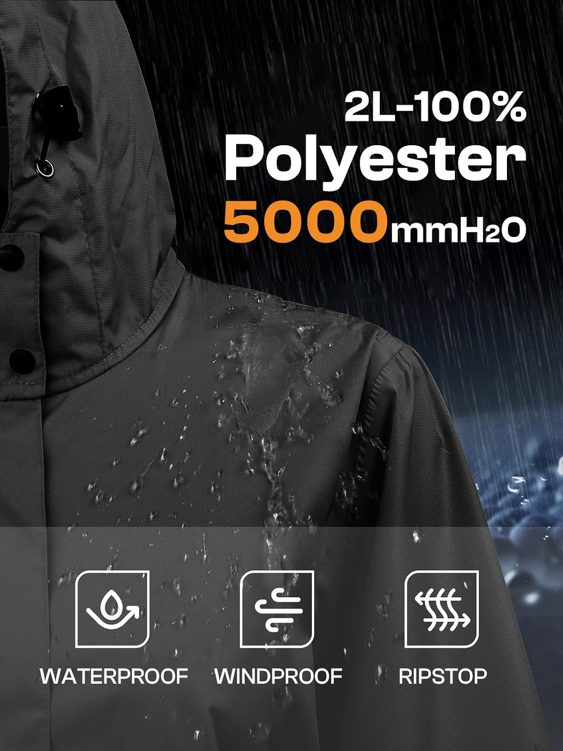 SaphiRose Women's Lightweight Packable Waterproof Long Rain Jacket