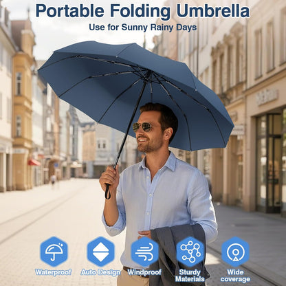 ZOMAKE Travel Umbrella Compact - 10 Ribs Portable Collapsible Umbrellas for Rain Windproof - Paraguas Automatic Small Folding Umbrella Lightweight Packable Umbrella for Women Men