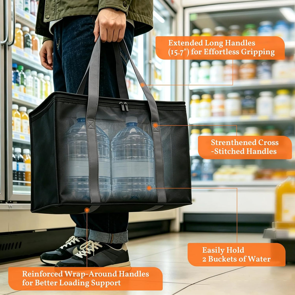3-Pack XL-Large Insulated Grocery Bags, Soft Cooler Bag with Zipper