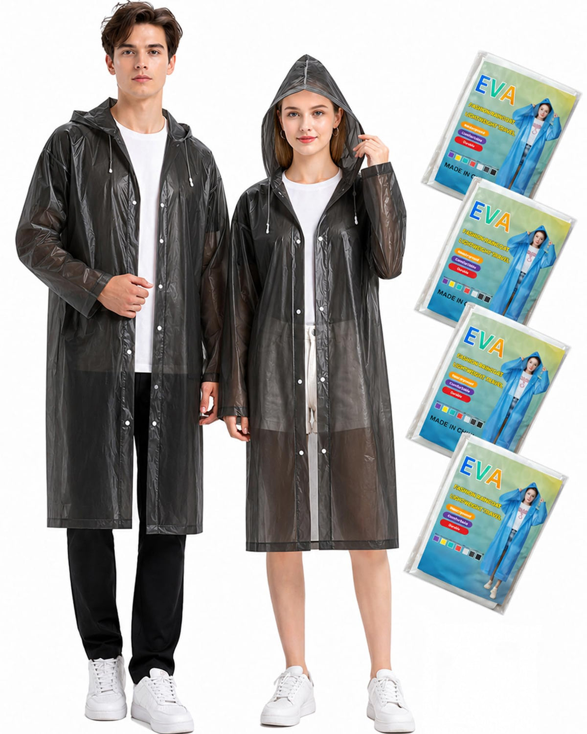 Rain Ponchos for Adults - 4 Pack Reusable EVA Waterproof Rain Jackets