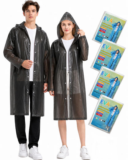 Rain Ponchos for Adults - 4 Pack Reusable EVA Waterproof Rain Jackets
