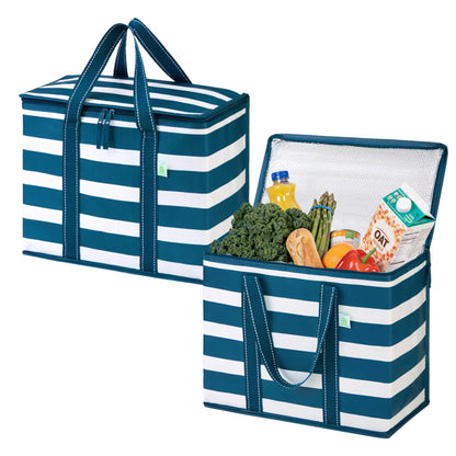 VENO 2 Pack Insulated Grocery Bags, Hard Bottom, Light Blue
