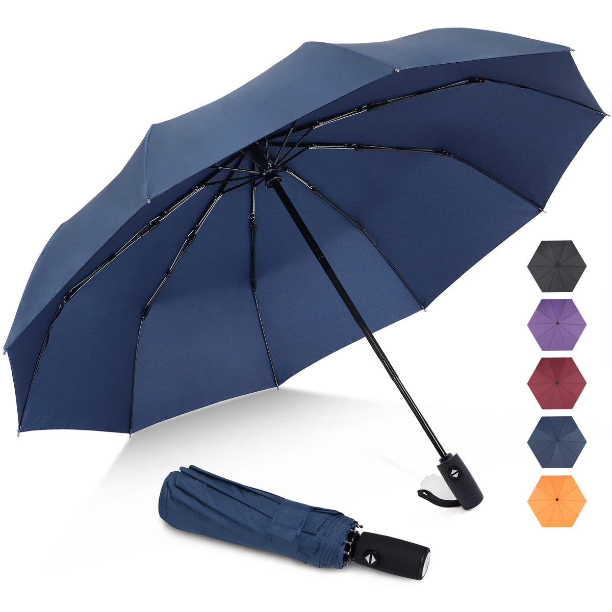 ZOMAKE Travel Umbrella Compact - 10 Ribs Portable Collapsible Umbrellas for Rain Windproof - Paraguas Automatic Small Folding Umbrella Lightweight Packable Umbrella for Women Men