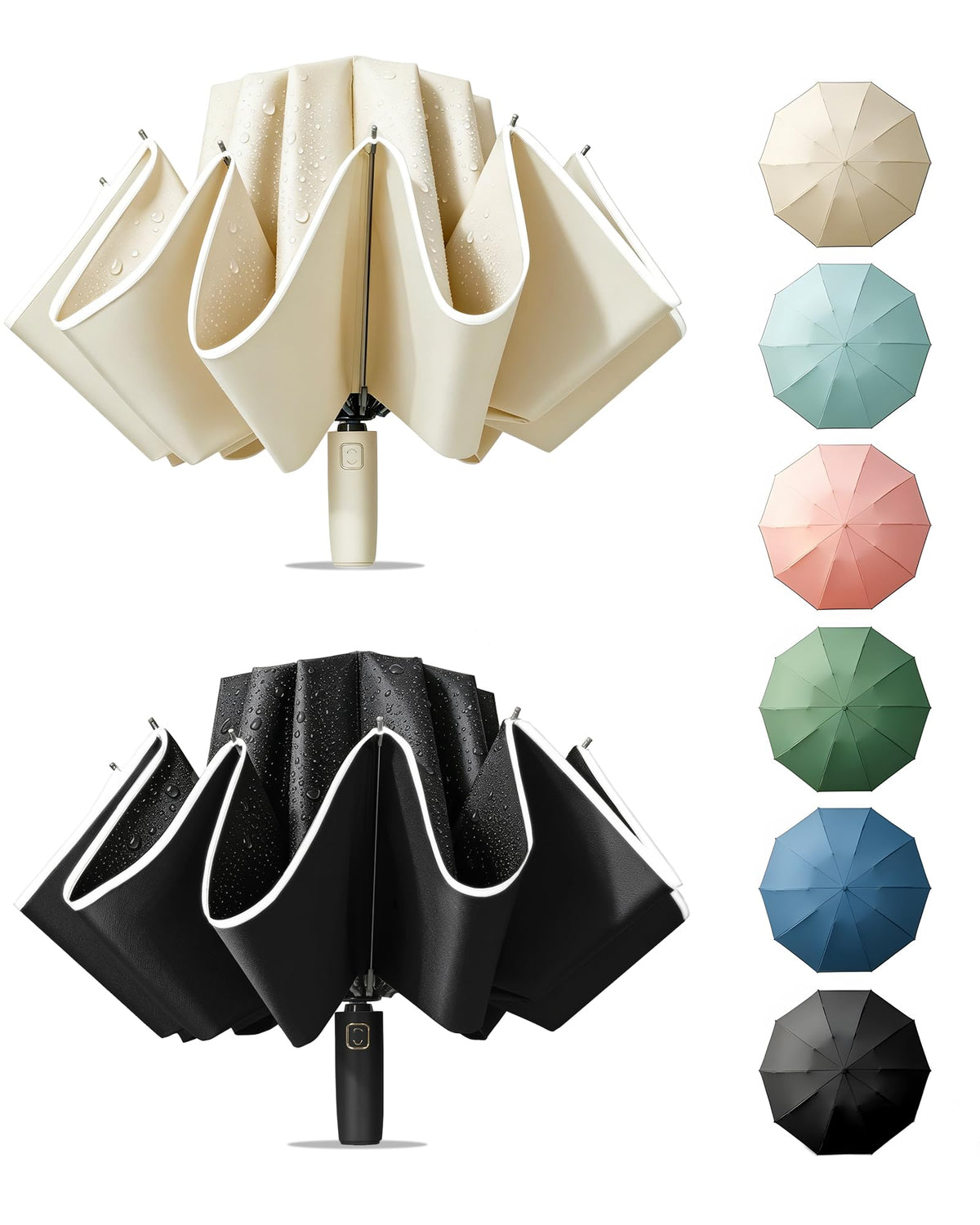 Fogkey Large Windproof Travel Umbrella - Reverse Auto Folding Car Umbrella for Rain and Sun, Compact Inverted Design with Waterproof Canopy, 10 Durable Ribs, Fits Backpack, Portable for Women & Men