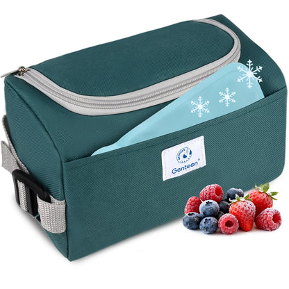 Genteen Small Cooler Bag with Ice Packs, Insulated Leakproof Reusable Lunch & Snack Tote, BPA free Thermal Cooler Bag for School, Travel, Work and Daily Use,Blue