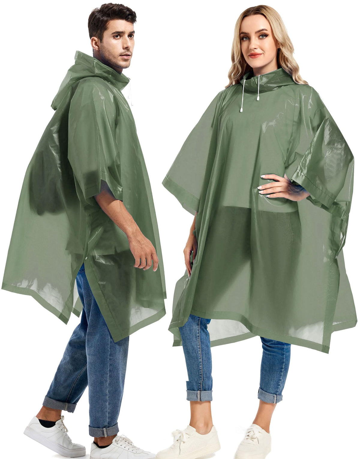 2 Pack Rain Ponchos for Adults Reusable - Raincoats Survival Emergency Heavy Duty Rain Coat with Drawstring Hood