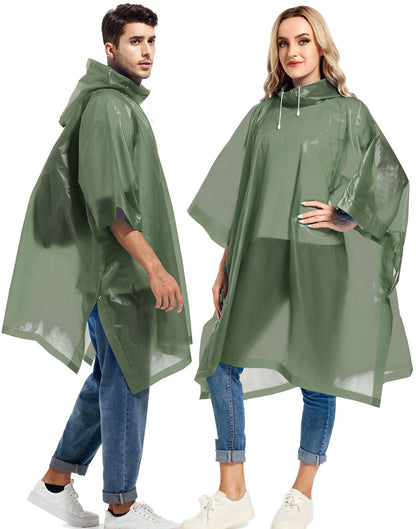 2 Pack Rain Ponchos for Adults Reusable - Raincoats Survival Emergency Heavy Duty Rain Coat with Drawstring Hood