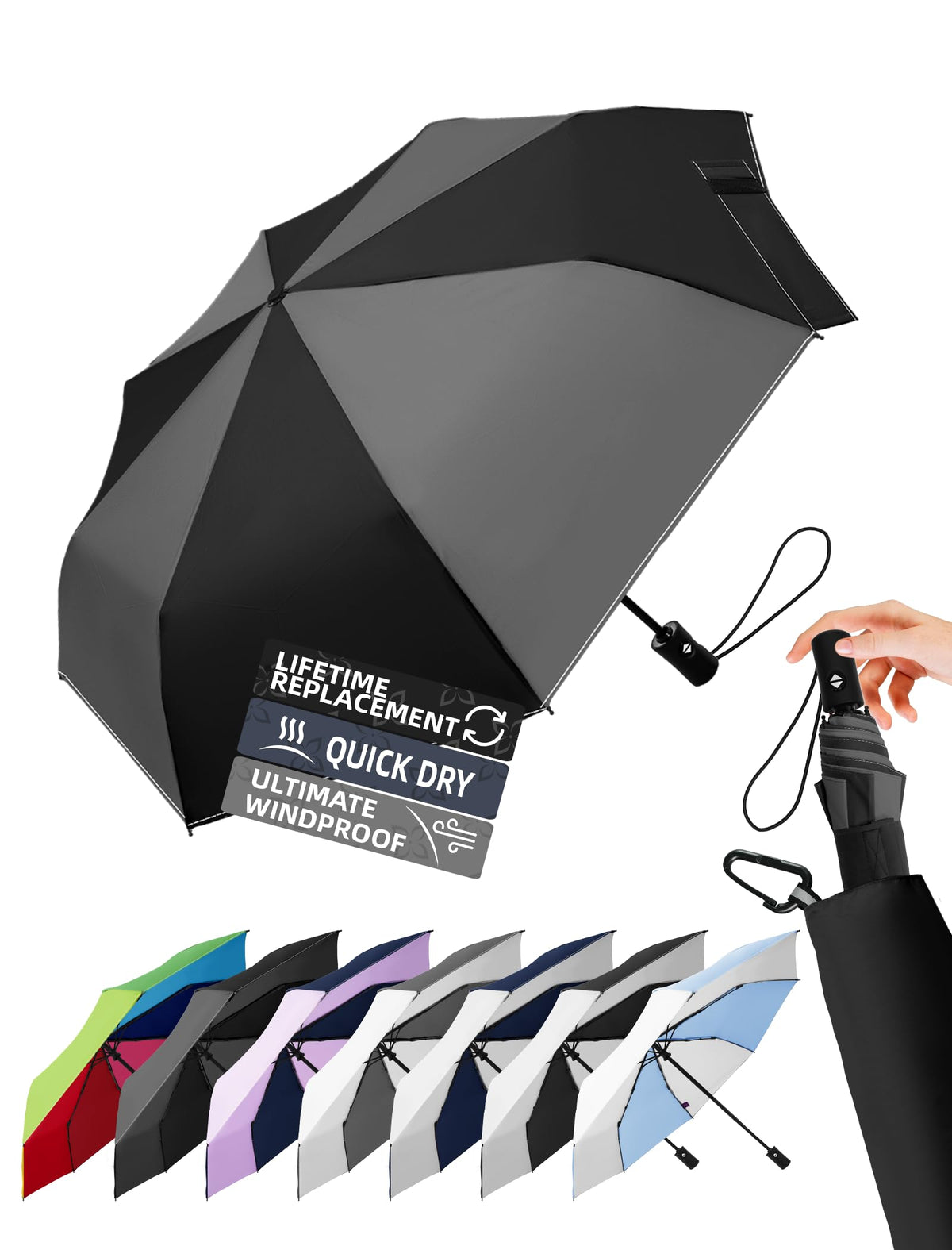 Travel Windproof Umbrella for rain Compact Small Travel size QuickDry