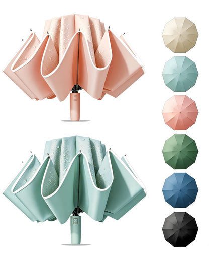 Fogkey Large Windproof Travel Umbrella - Reverse Auto Folding Car Umbrella for Rain and Sun, Compact Inverted Design with Waterproof Canopy, 10 Durable Ribs, Fits Backpack, Portable for Women & Men