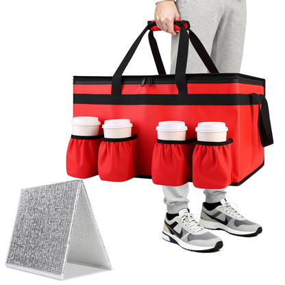 Insulated Food Delivery Bag with 4 Cup Holders, XXX-Large, Red