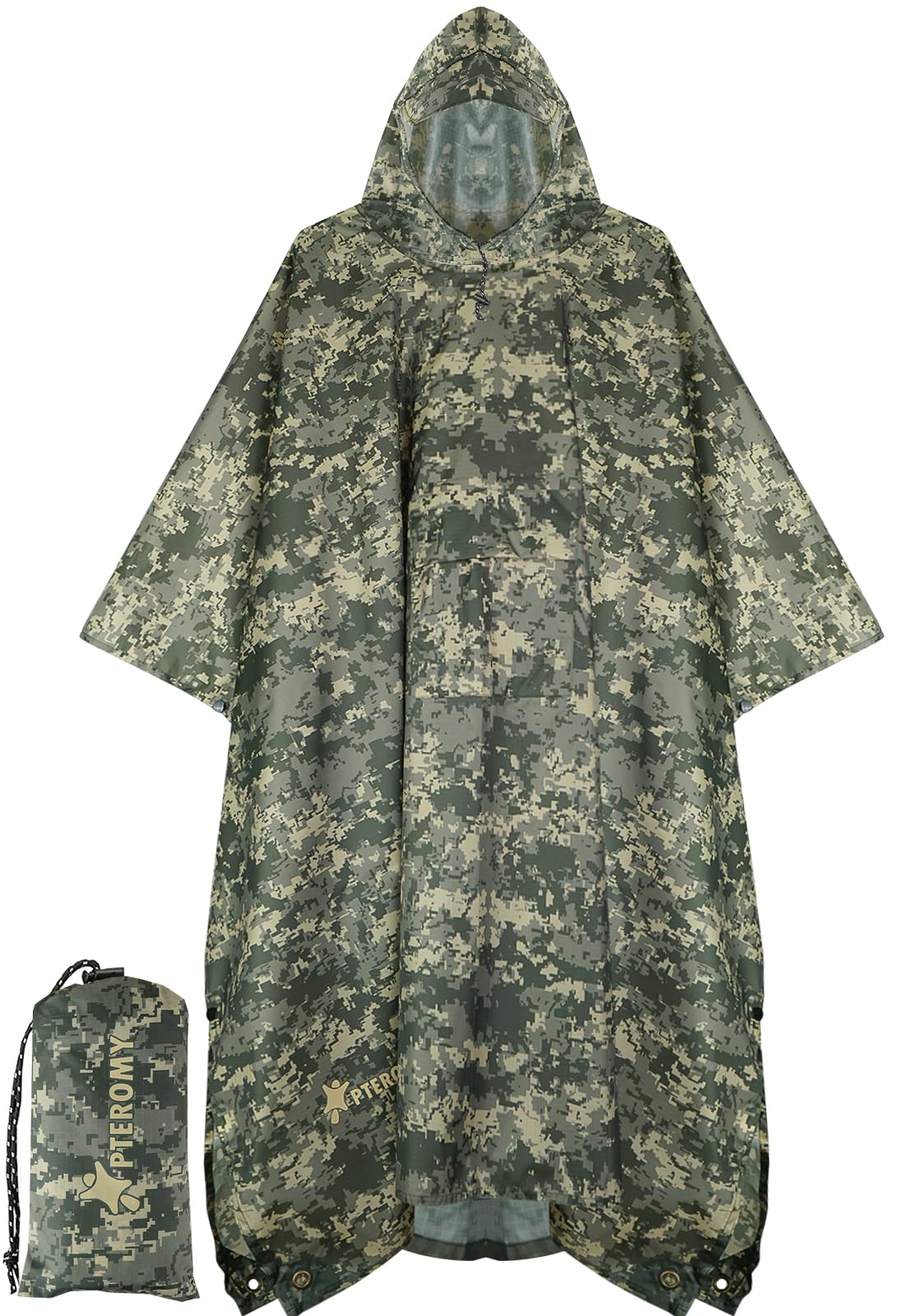 PTEROMY Hooded Rain Poncho for Adults, Reusable Waterproof Raincoat
