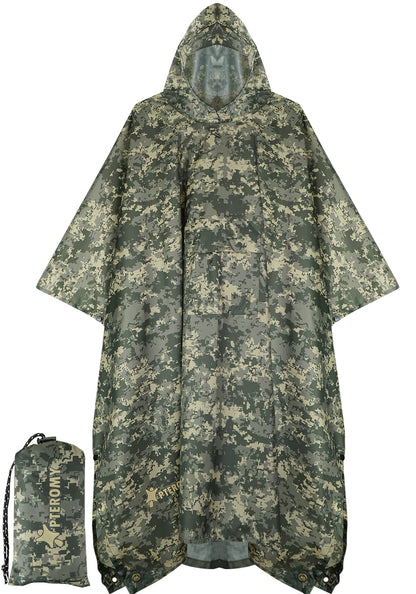 PTEROMY Hooded Rain Poncho for Adults, Reusable Waterproof Raincoat