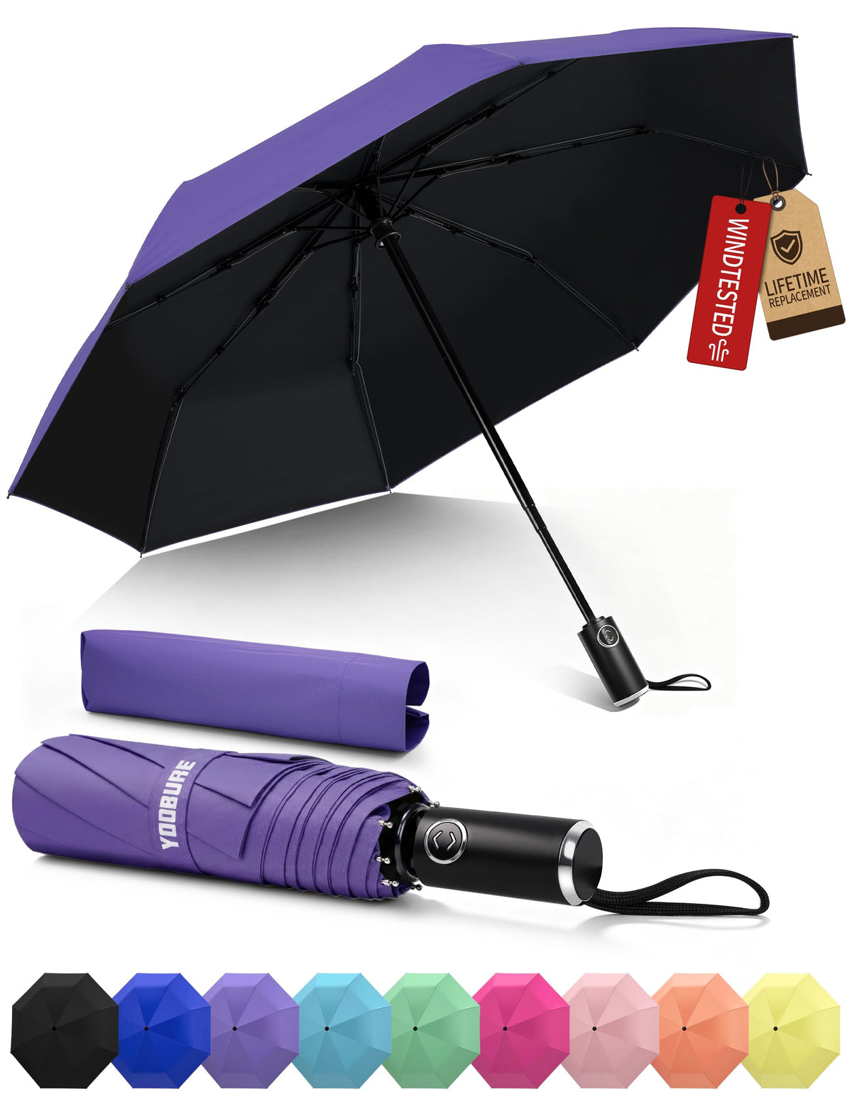 Yoobure Compact Travel Umbrella, Windproof Automatic Folding UV Sun & Rain