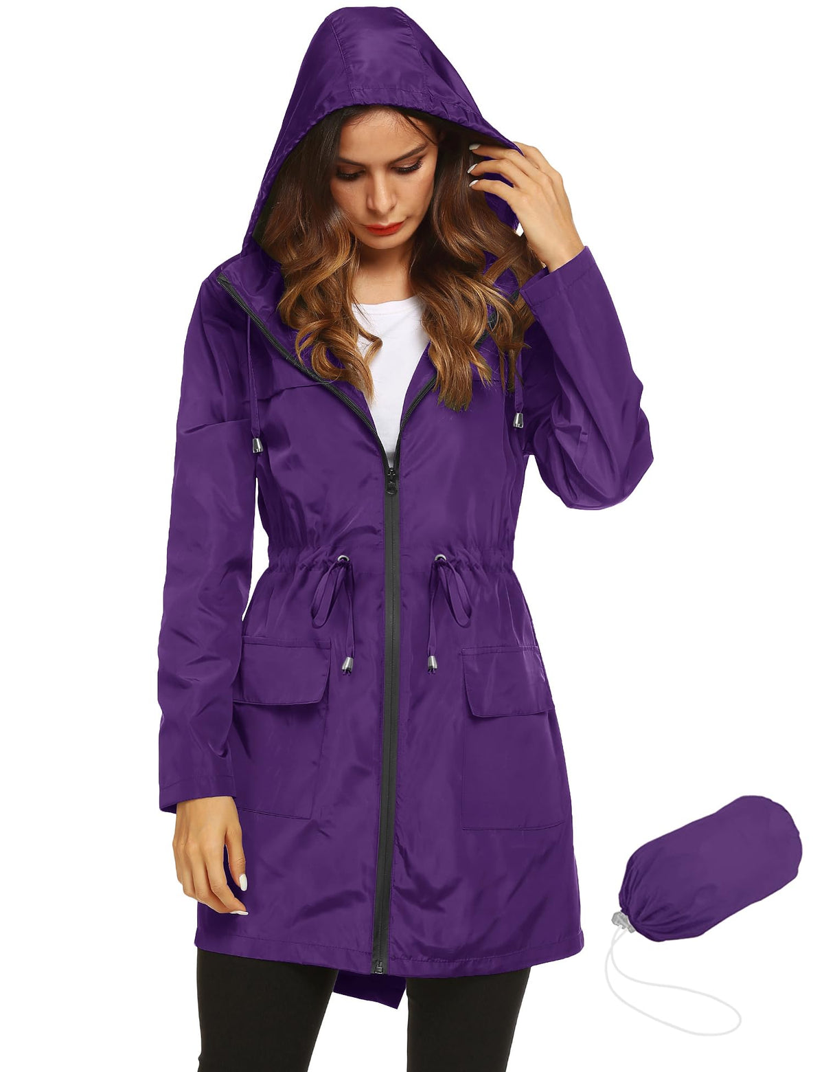 Lomon Women Waterproof Lightweight Rain Jacket Active Outdoor Hooded Raincoat