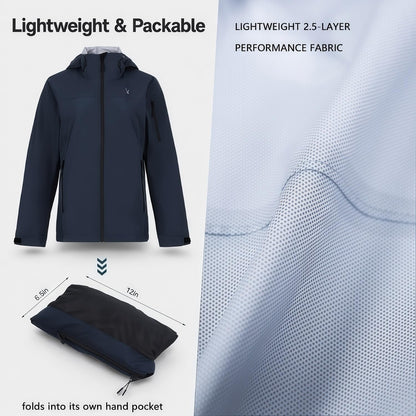 Women's 20000mm Waterproof Rain Jacket Lightweight Packable Hooded Raincoat