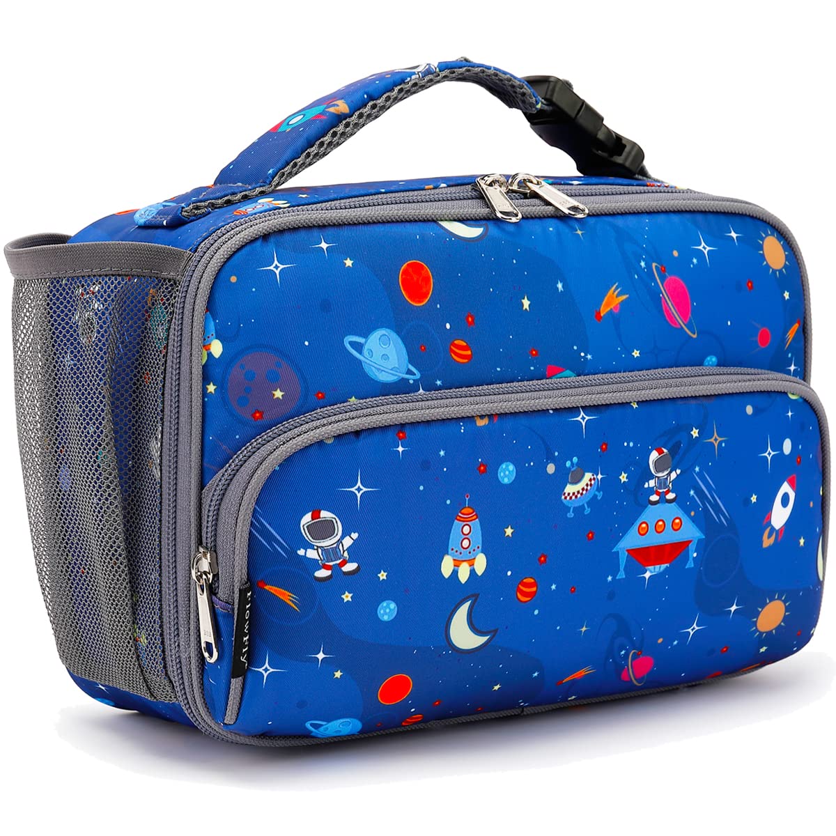 FlowFly Kids Lunch box Insulated Soft Bag Mini Cooler Back to School Thermal Meal Tote Kit for Girls, Boys, Astronaut