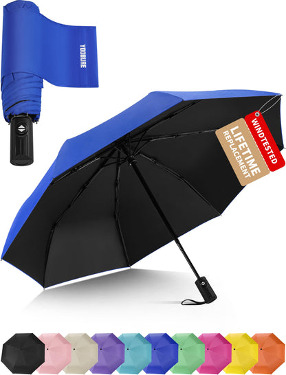 Yoobure Compact Travel Umbrella - Windproof Umbrellas for Rain, Small Portable UV Umbrella for Sun Protection, Folding Automatic Umbrellas in Lightweight for Car, Backpack, Walking, Kids, Women