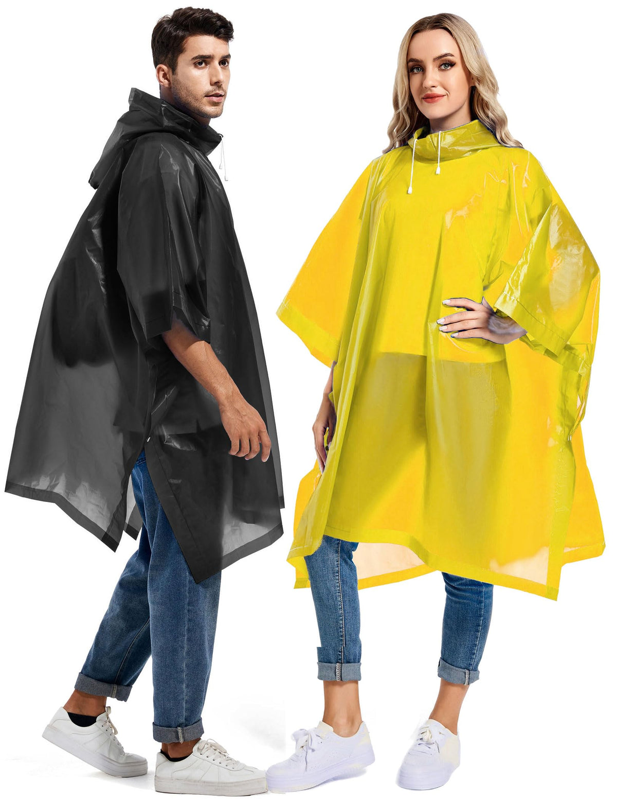 2 Pack Rain Ponchos for Adults Reusable - Raincoats Survival Emergency Heavy Duty Rain Coat with Drawstring Hood