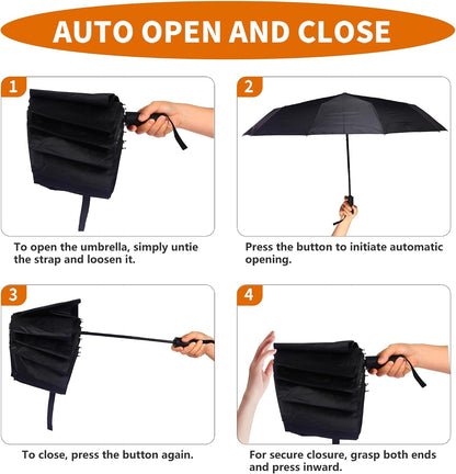Bluinzi 2 Pack 46 Inch Umbrellas, Double 10-rib, for Rain, Compact Travel